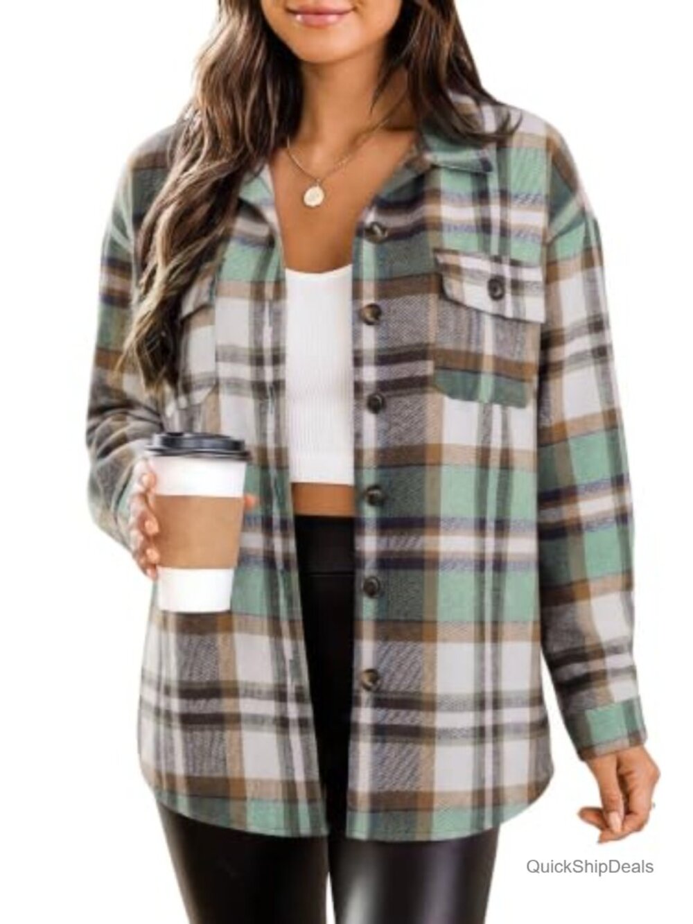 Women's Flannel Shacket Jacket Casual Plaid Coat Long Sleeve